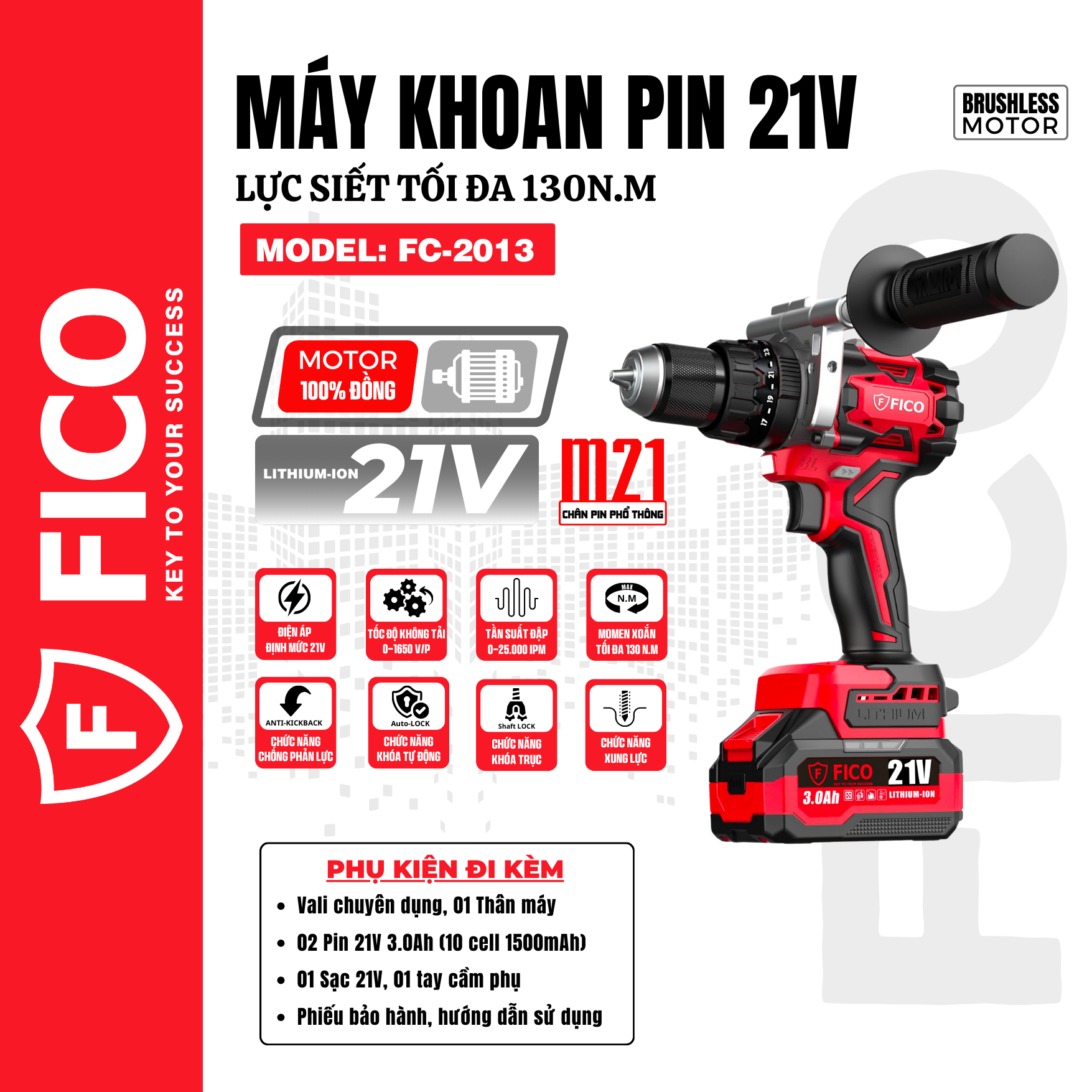 MÁY KHOAN PIN 21V FICO | FC-2013