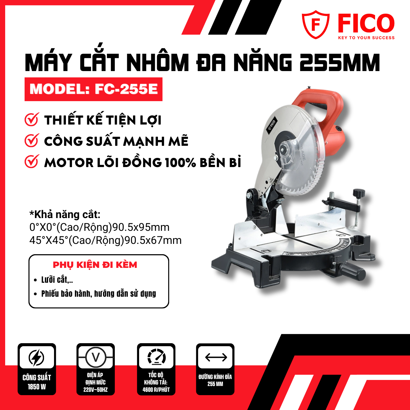 Máy cắt nhôm đa năng 255mm FC-255E 1850W