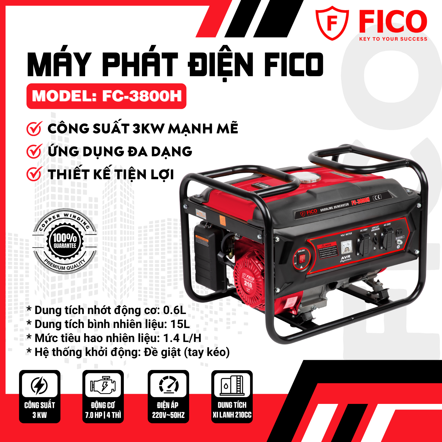 MÁY PHÁT ĐIỆN XĂNG FICO | FC-3800H