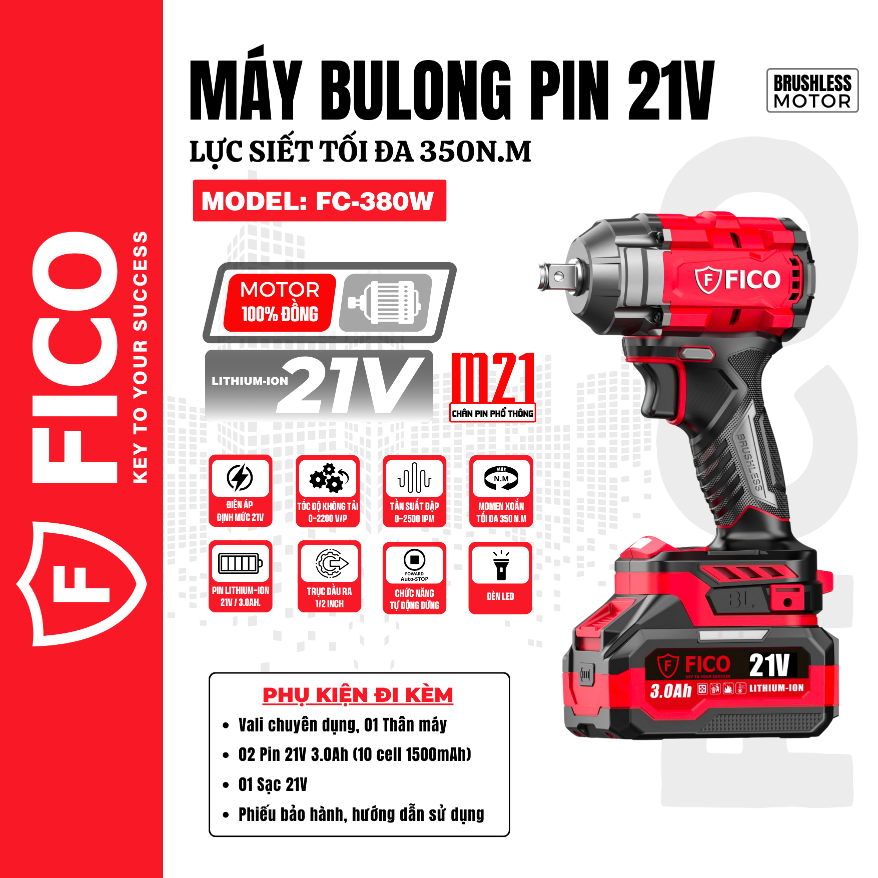 MÁY BULONG PIN 21V FICO | FC-380W