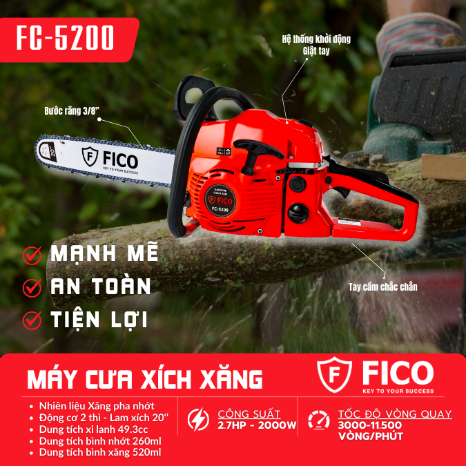 Máy cưa xích xăng FICO FC-5200