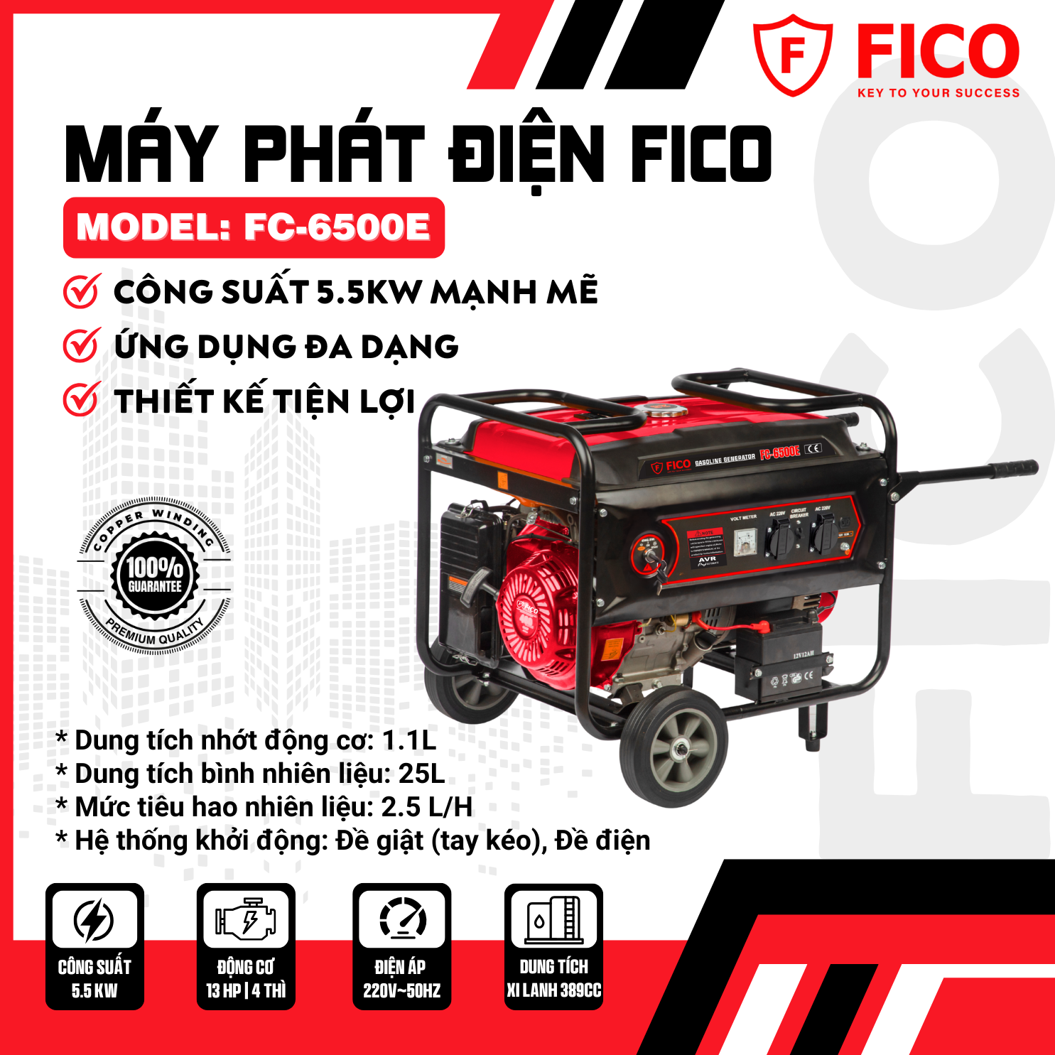 MÁY PHÁT ĐIỆN XĂNG FICO | FC-6500E