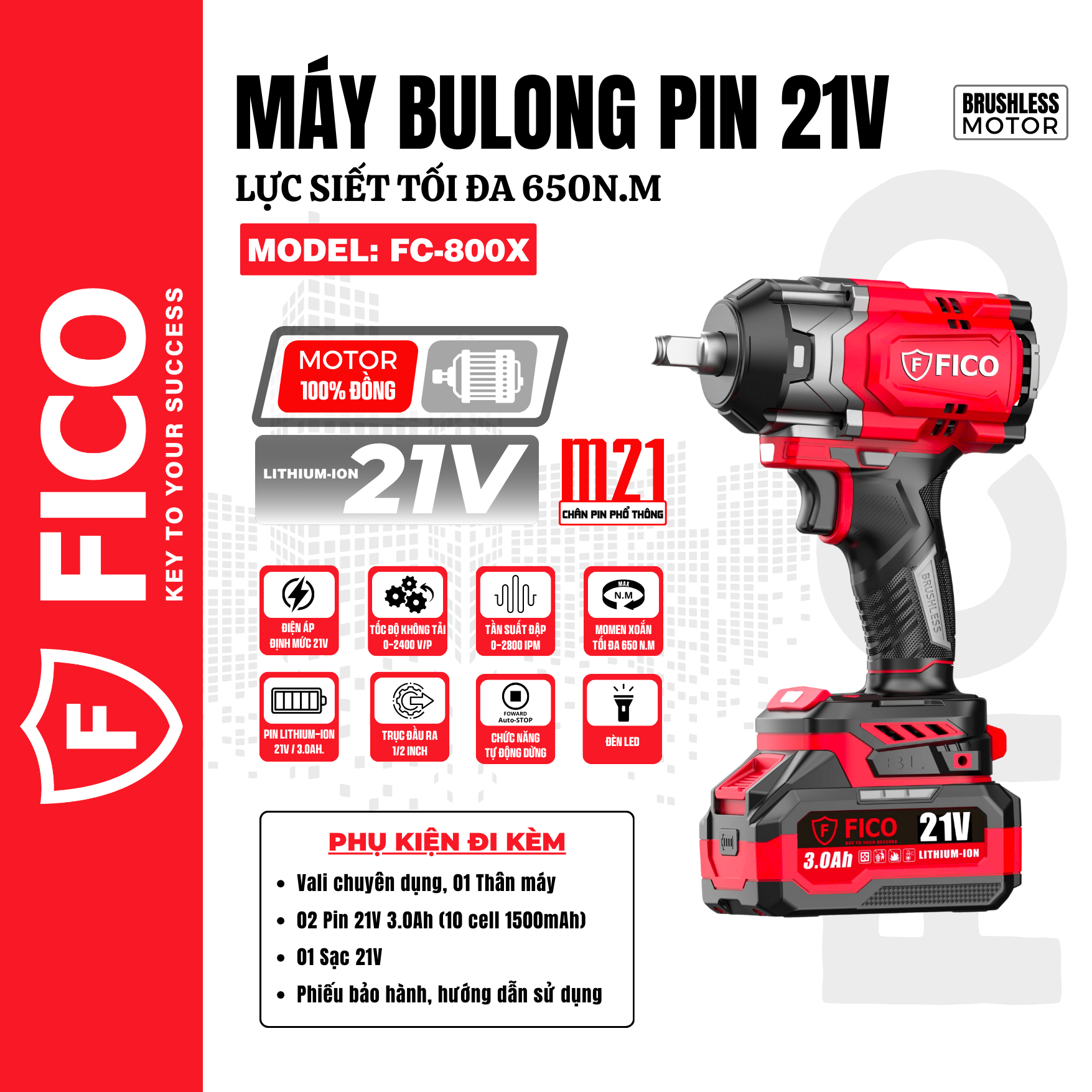 MÁY BULONG PIN 21V FICO | FC-800X