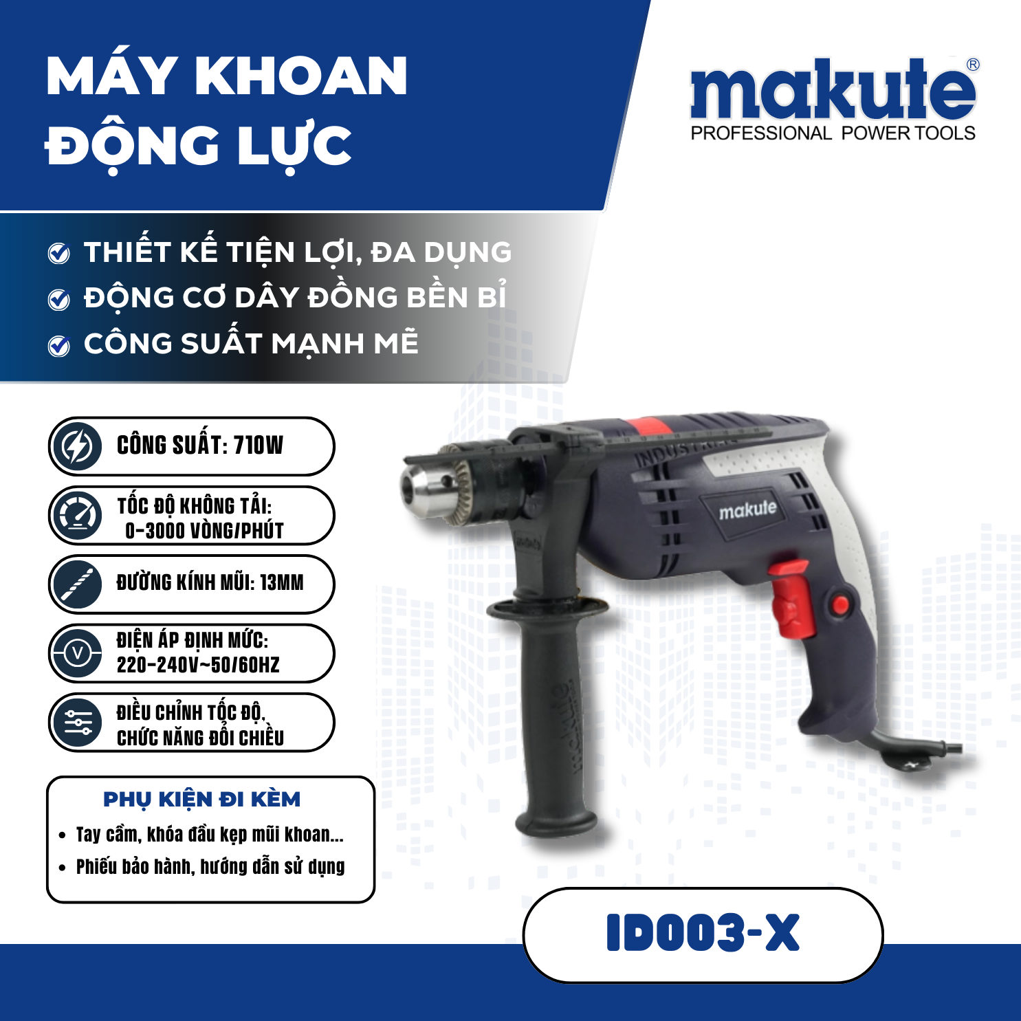 Máy khoan động lực Makute ID003-X