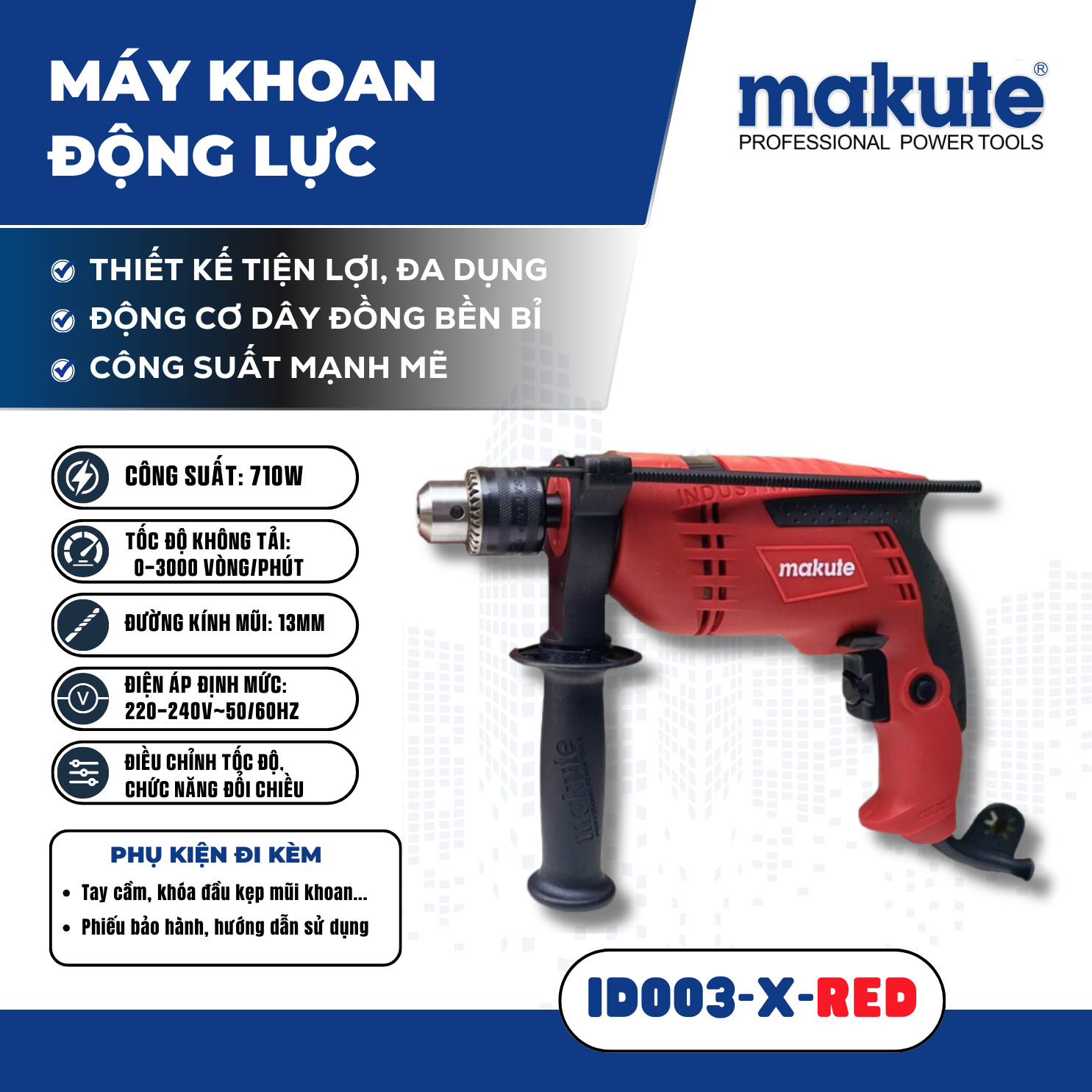 Máy khoan động lực Makute ID003-X