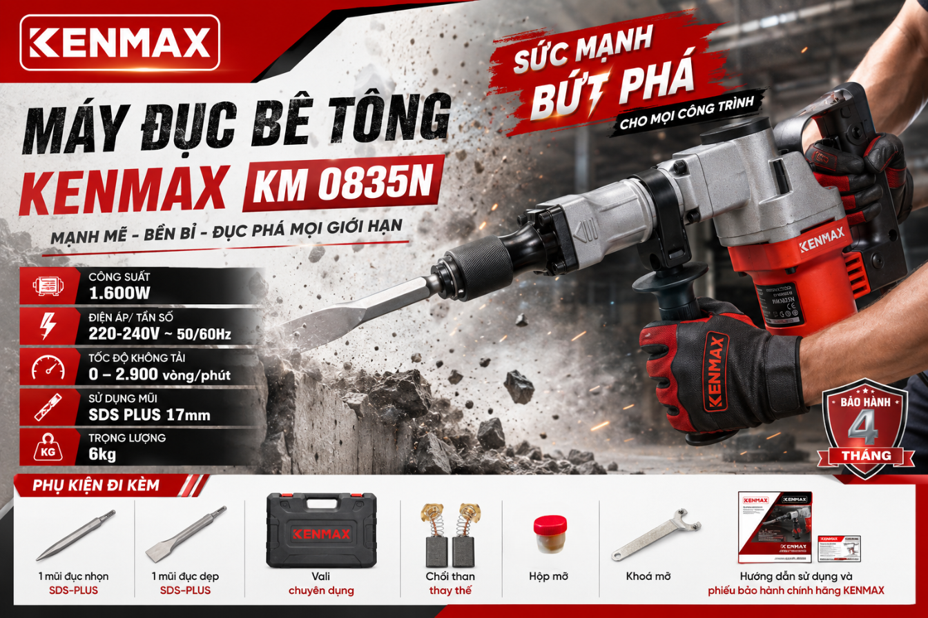 MÁY ĐỤC BÊ TÔNG KENMAX KM 0835N