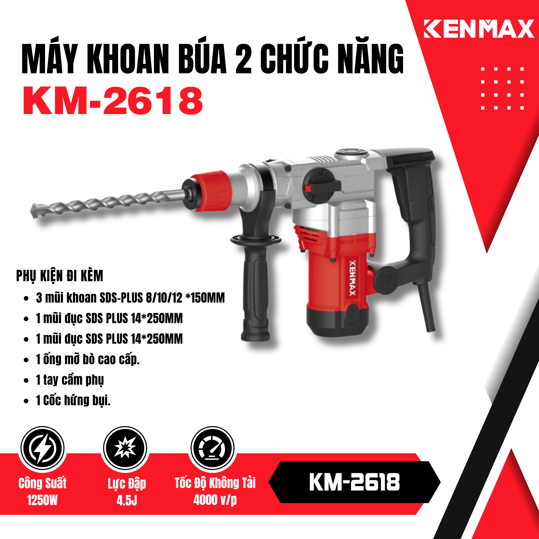 Máy khoan búa 2 chức năng KM-2618