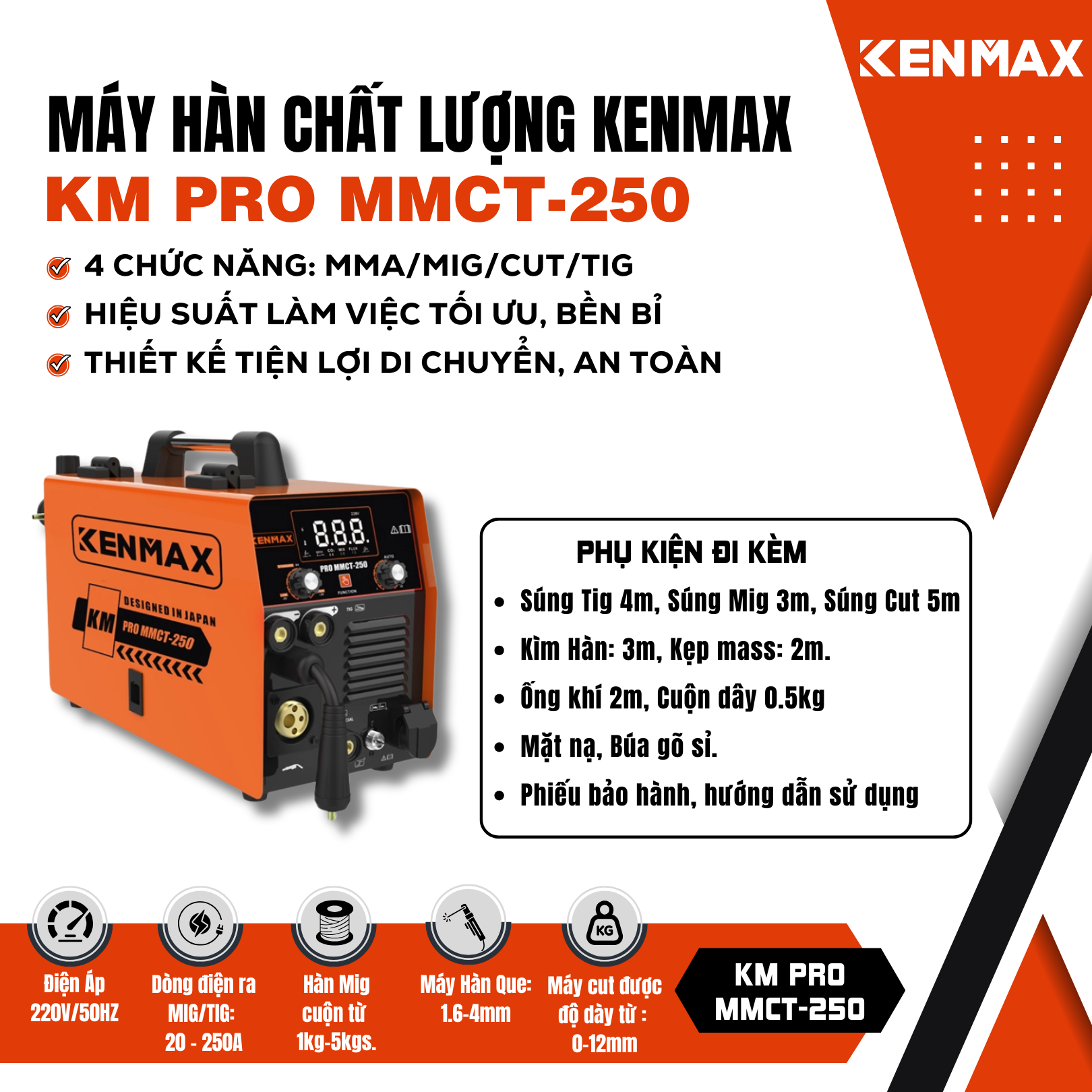 MÁY HÀN 4 CHỨC NĂNG MMA/MIG/CUT/TIG KM PRO MMCT-250