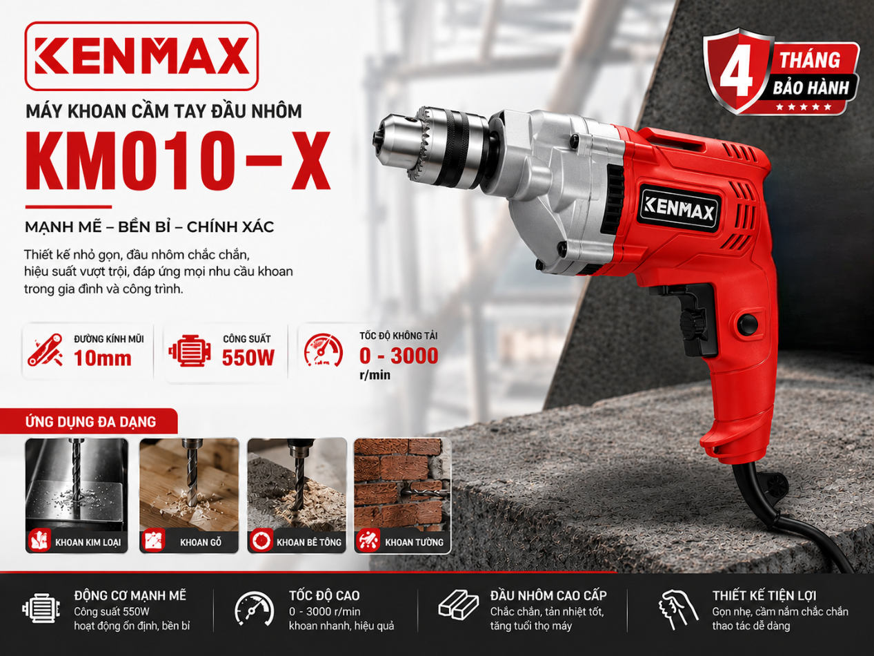Máy khoan cầm tay đầu nhôm KM010-X