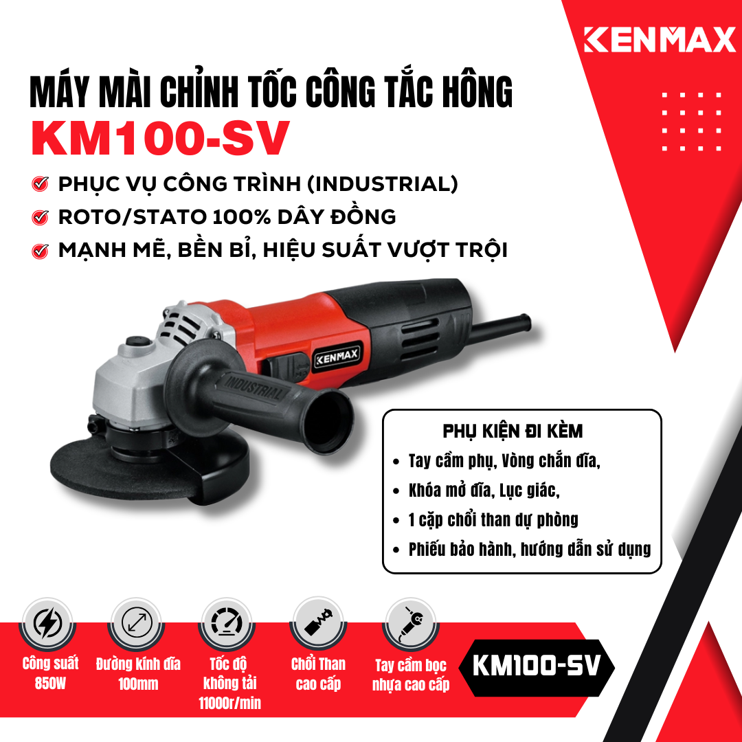 Máy mài góc CHỈNH TỐC CÔNG TẮC HÔNG KENMAX | KM100-SV