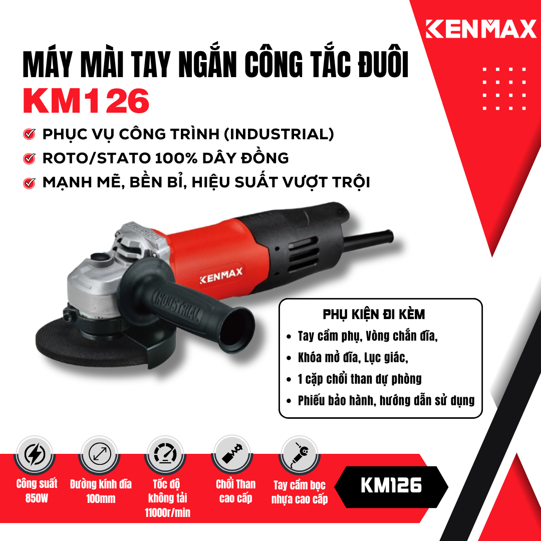 Máy mài tay ngắn công tắc đuôi KM126