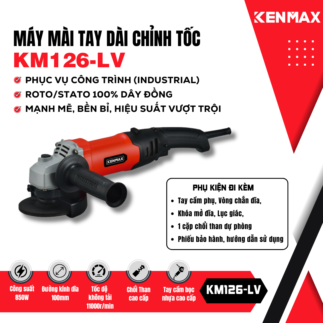 MÁY MÀI TAY DÀI CHỈNH TỐC KENMAX KM126-LV