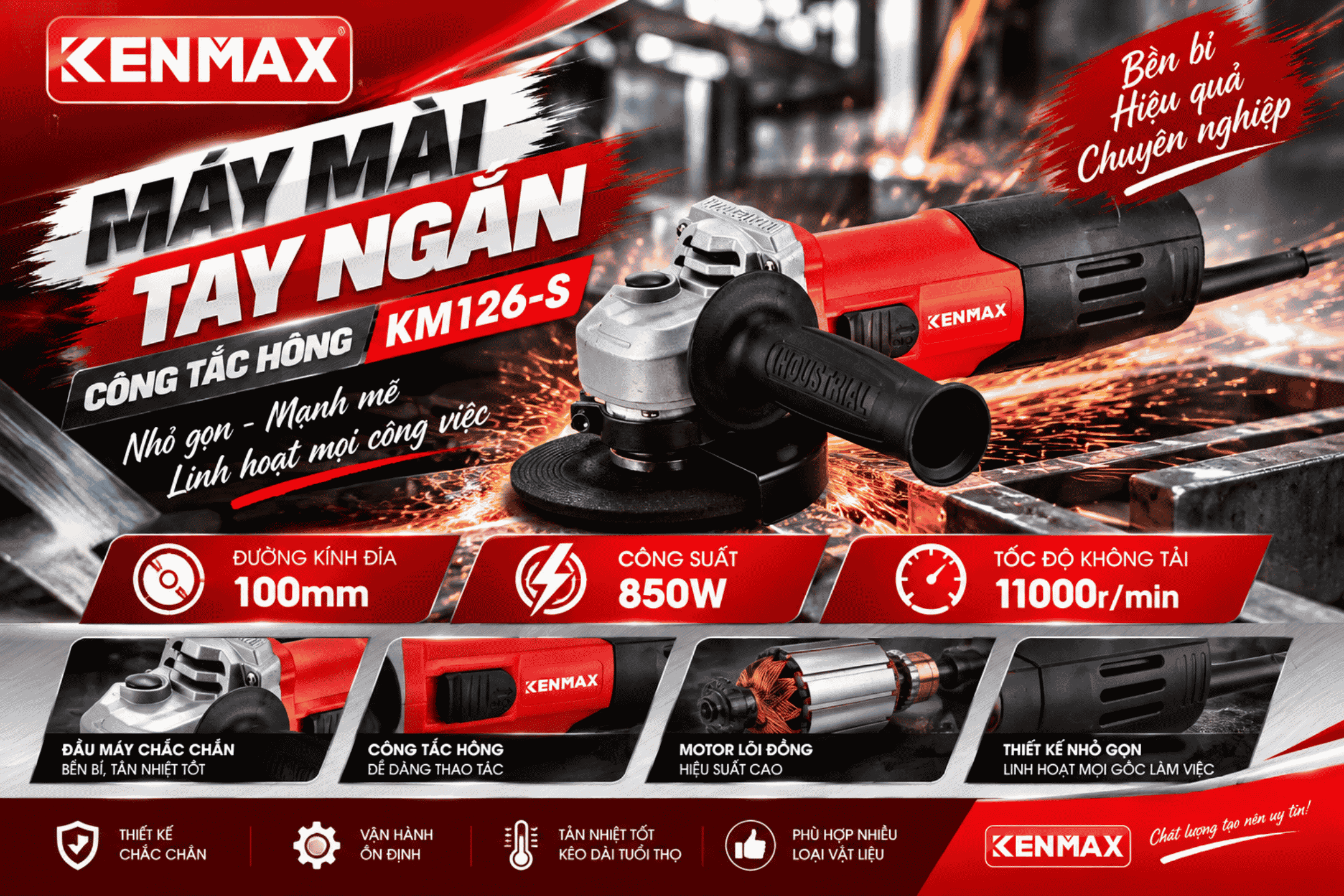 Máy mài tay ngắn công tắc hông KM126-S
