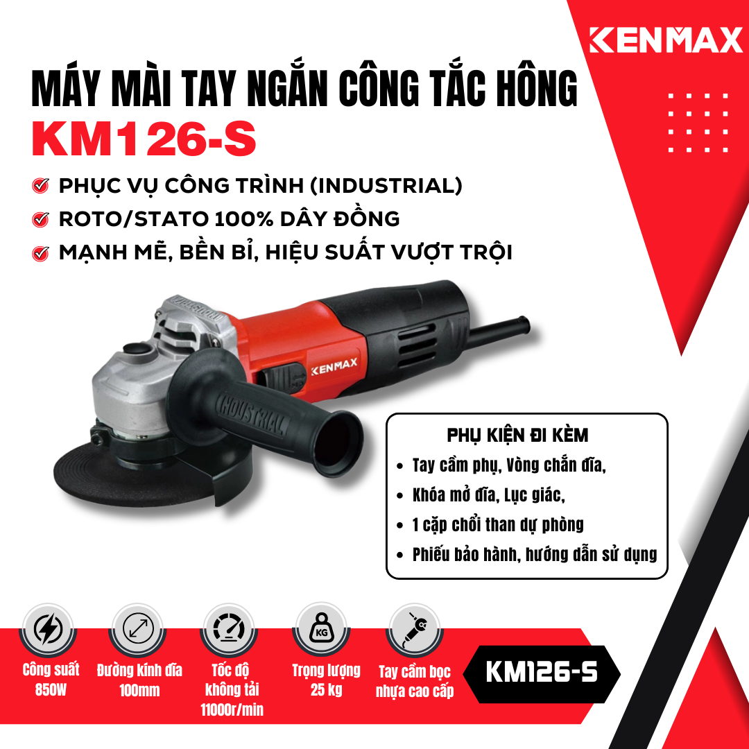 Máy mài tay ngắn công tắc hông KM126-S