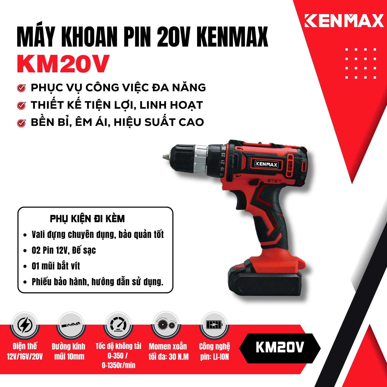 Máy khoan pin KENMAX | KM20V