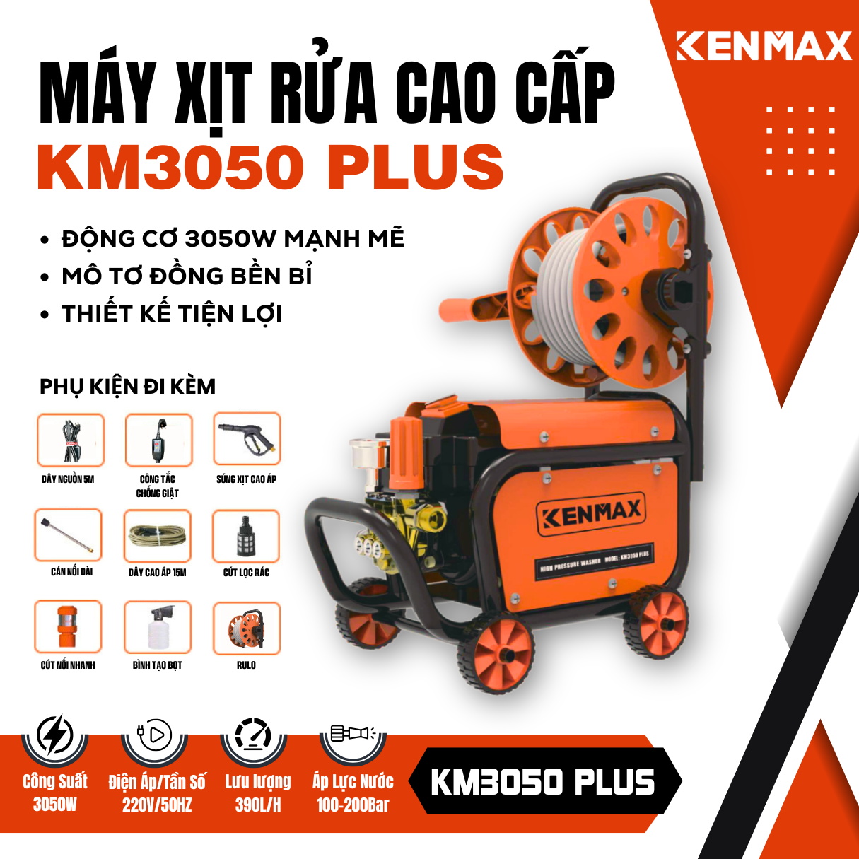 Máy xịt rửa cao cấp KM3050 PLUS