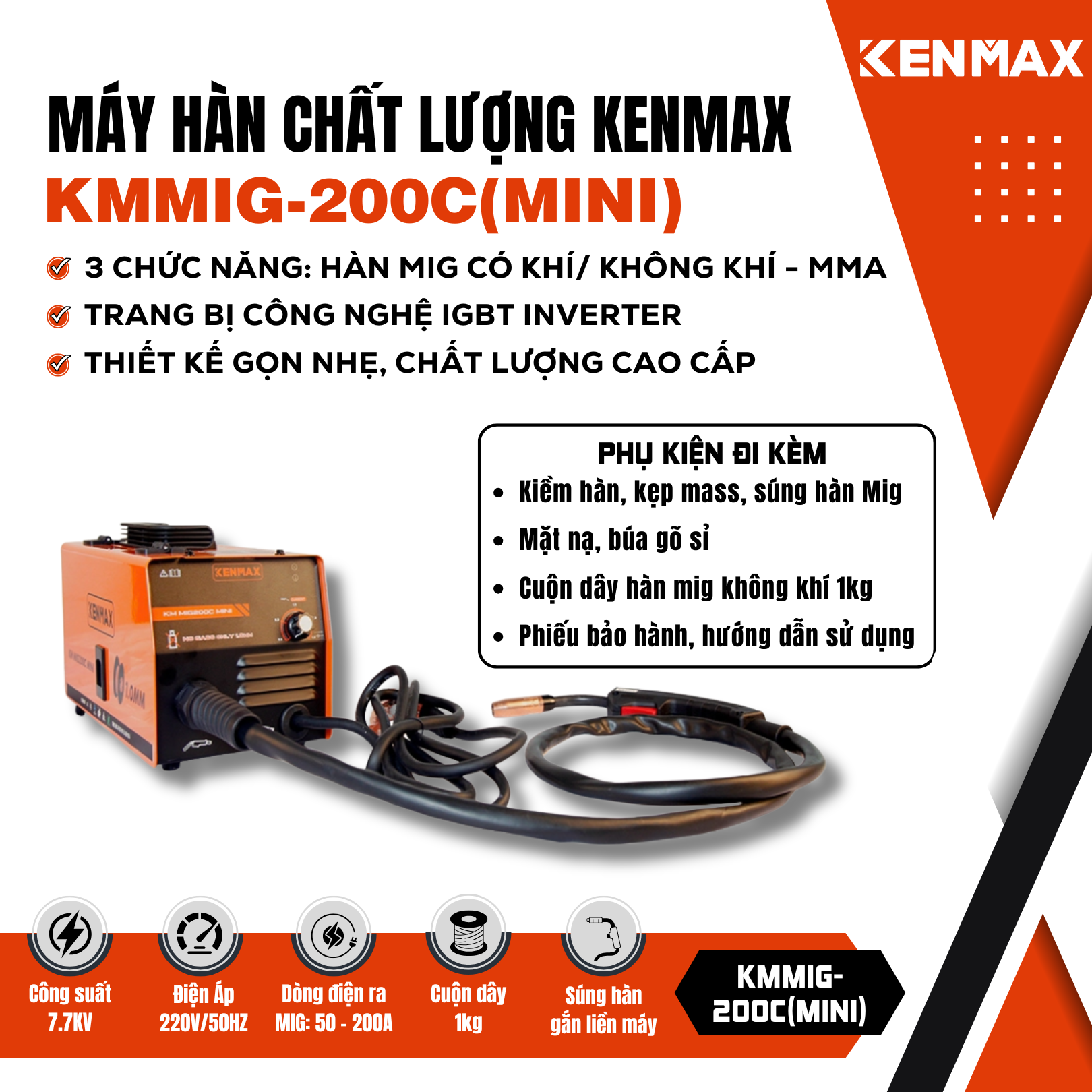 Máy hàn MIG GIA ĐÌNH KENMAX | MIG-200C MINI