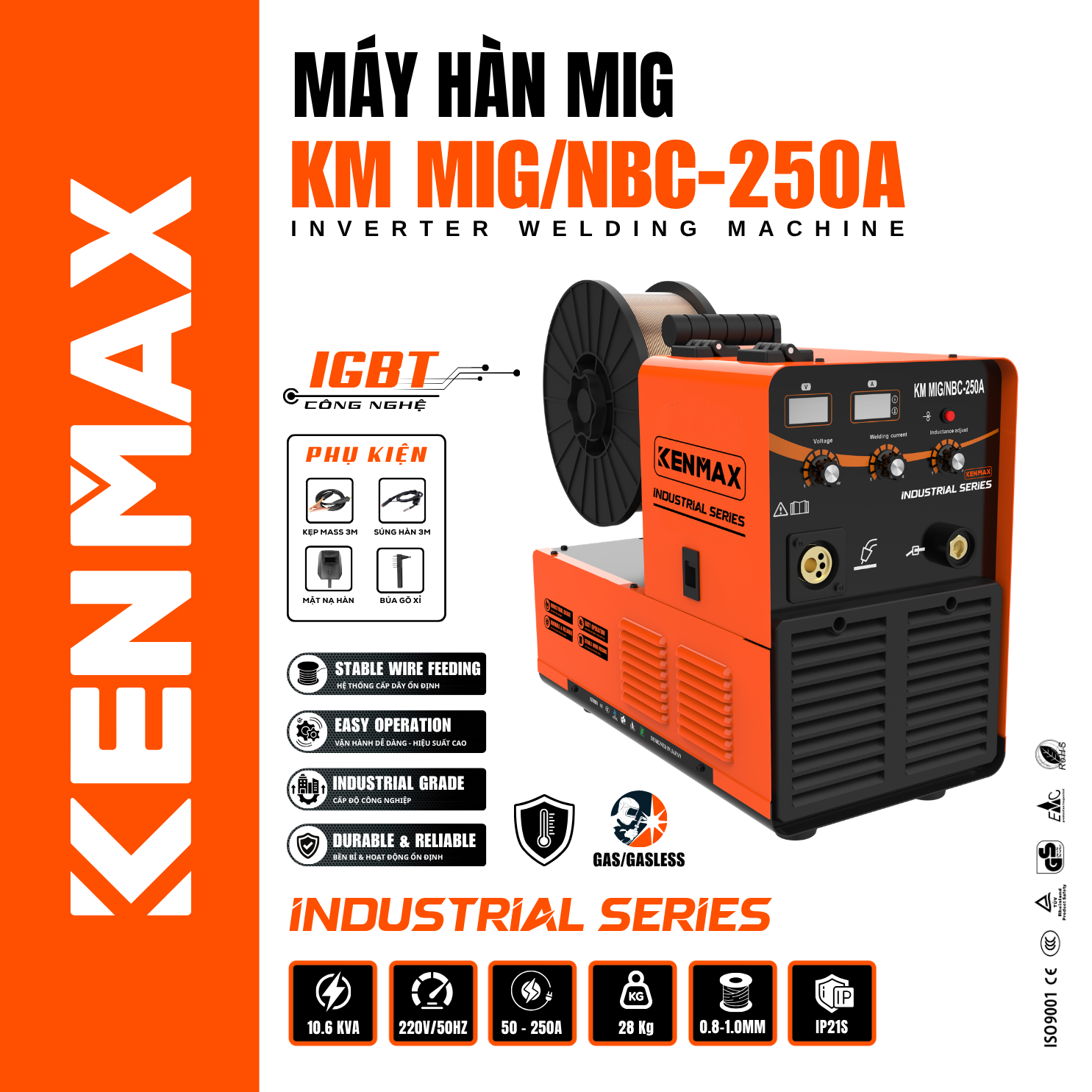 MÁY HÀN MIG KENMAX KM MIG/NBC-250A (INDUSTRIAL SERIES)