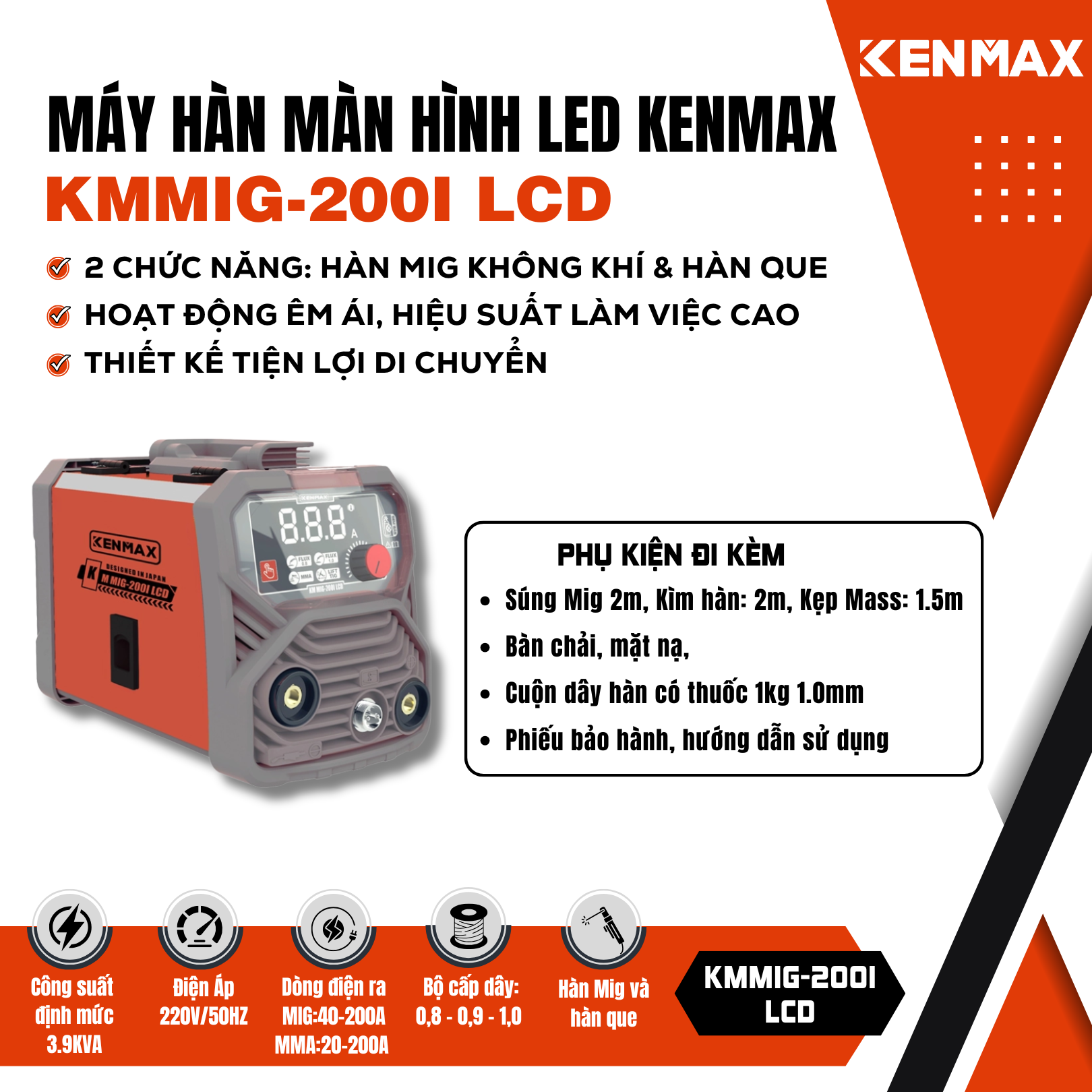 Máy hàn màn hình LED KM MIG-200I LCD