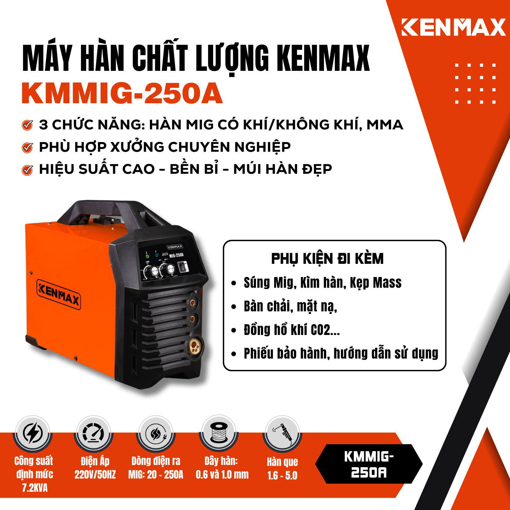 Máy hàn MIG CÔNG NGHIỆP KENMAX | MIG-250A