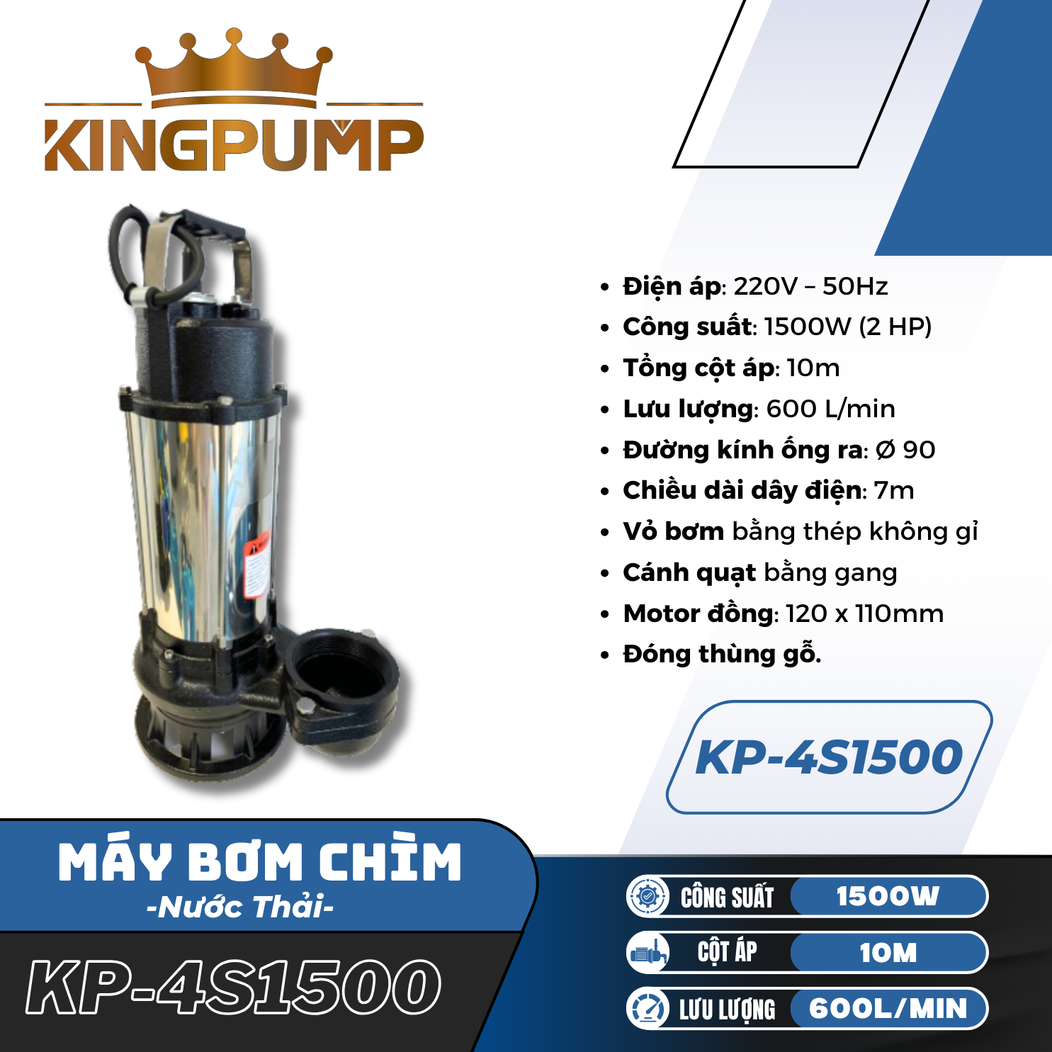 Máy bơm chìm nước thải lưu lượng 4inch KP-4S1500