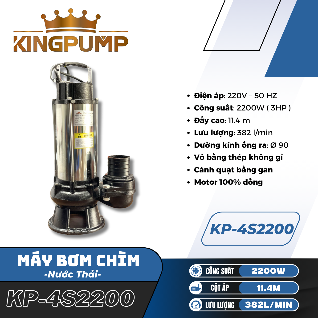Máy bơm chìm nước thải ống ra 4inch mm KP-4S2200