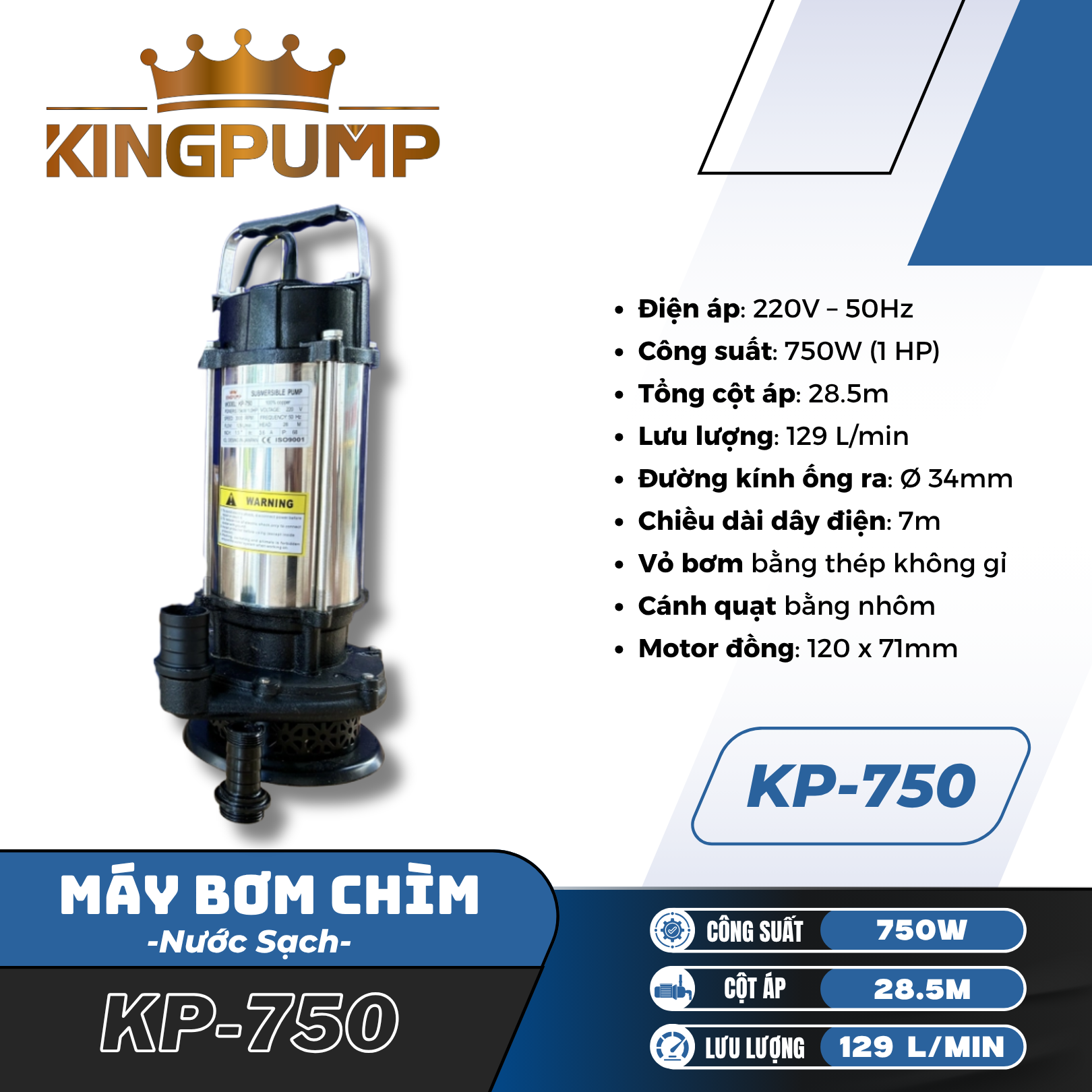 MÁY BƠM CHÌM KP-750 (NƯỚC SẠCH)