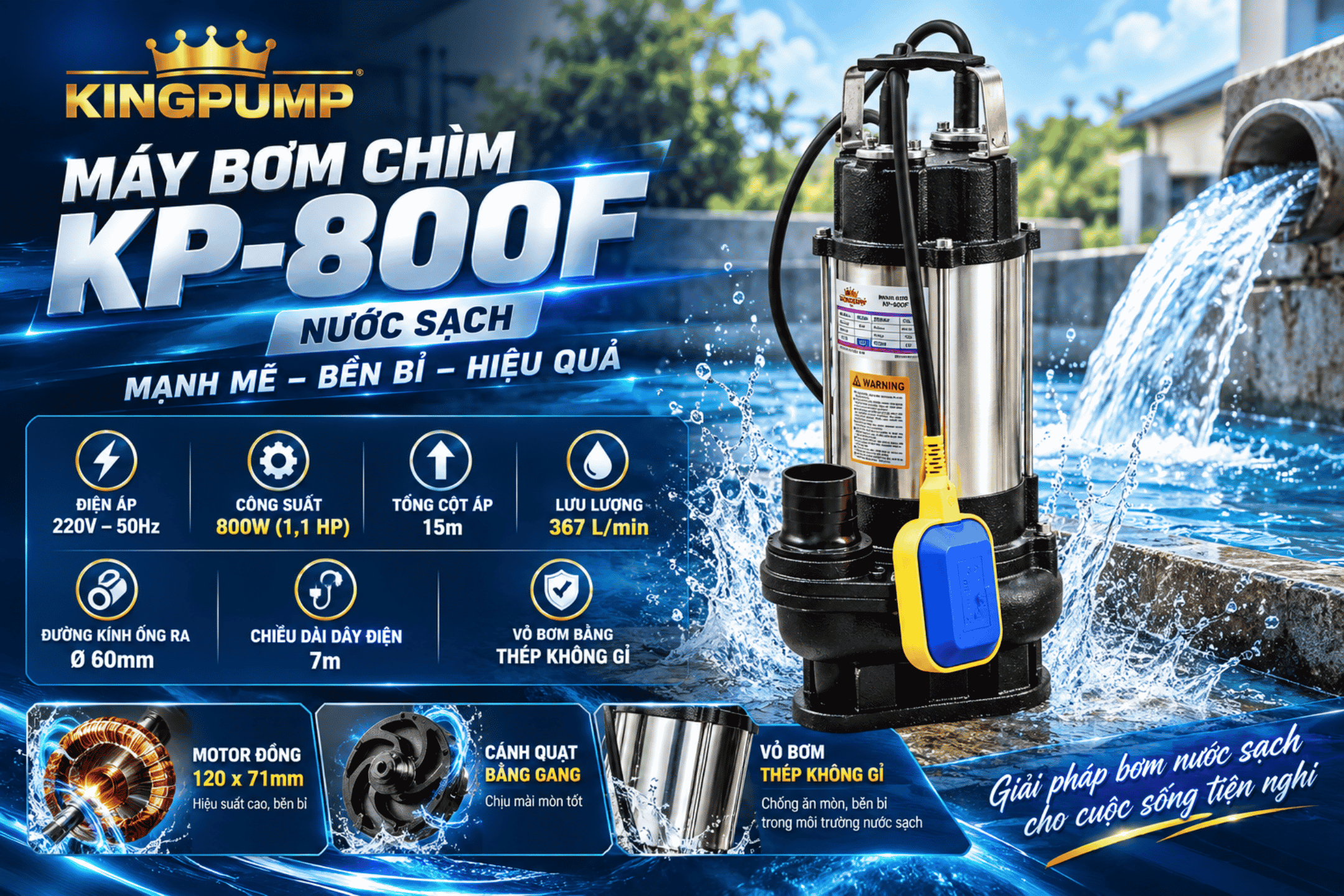 MÁY BƠM CHÌM KP-800F (NƯỚC SẠCH)
