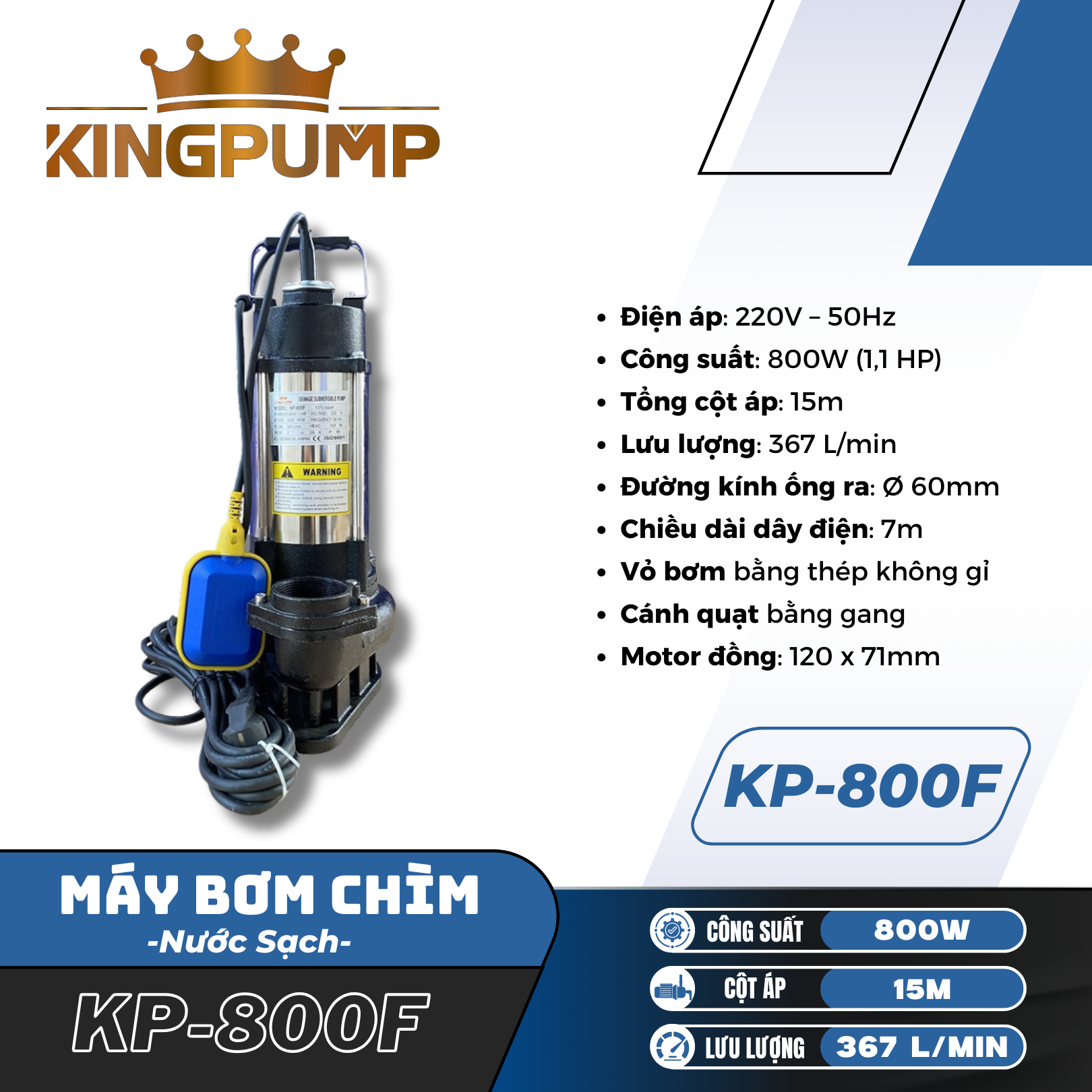MÁY BƠM CHÌM KP-800F (NƯỚC SẠCH)