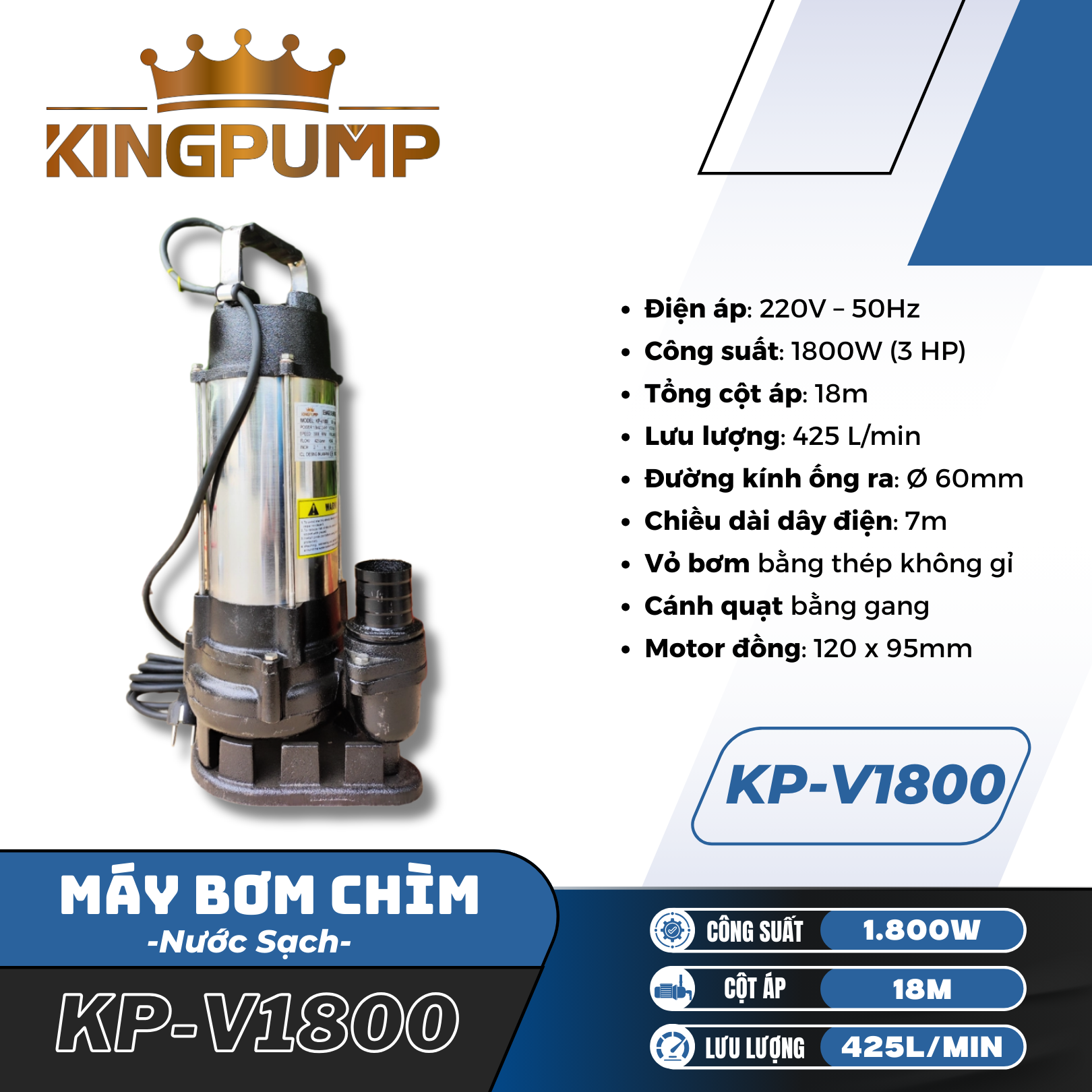 MÁY BƠM CHÌM KP-V1800 (NƯỚC SẠCH)