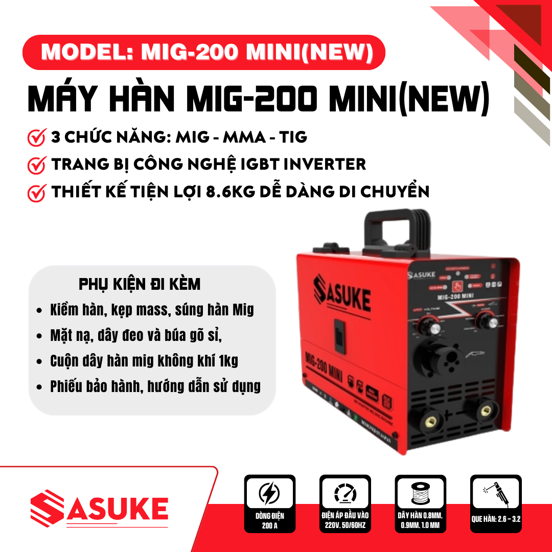 Máy hàn MIG-200MINI NEW 3 chức năng