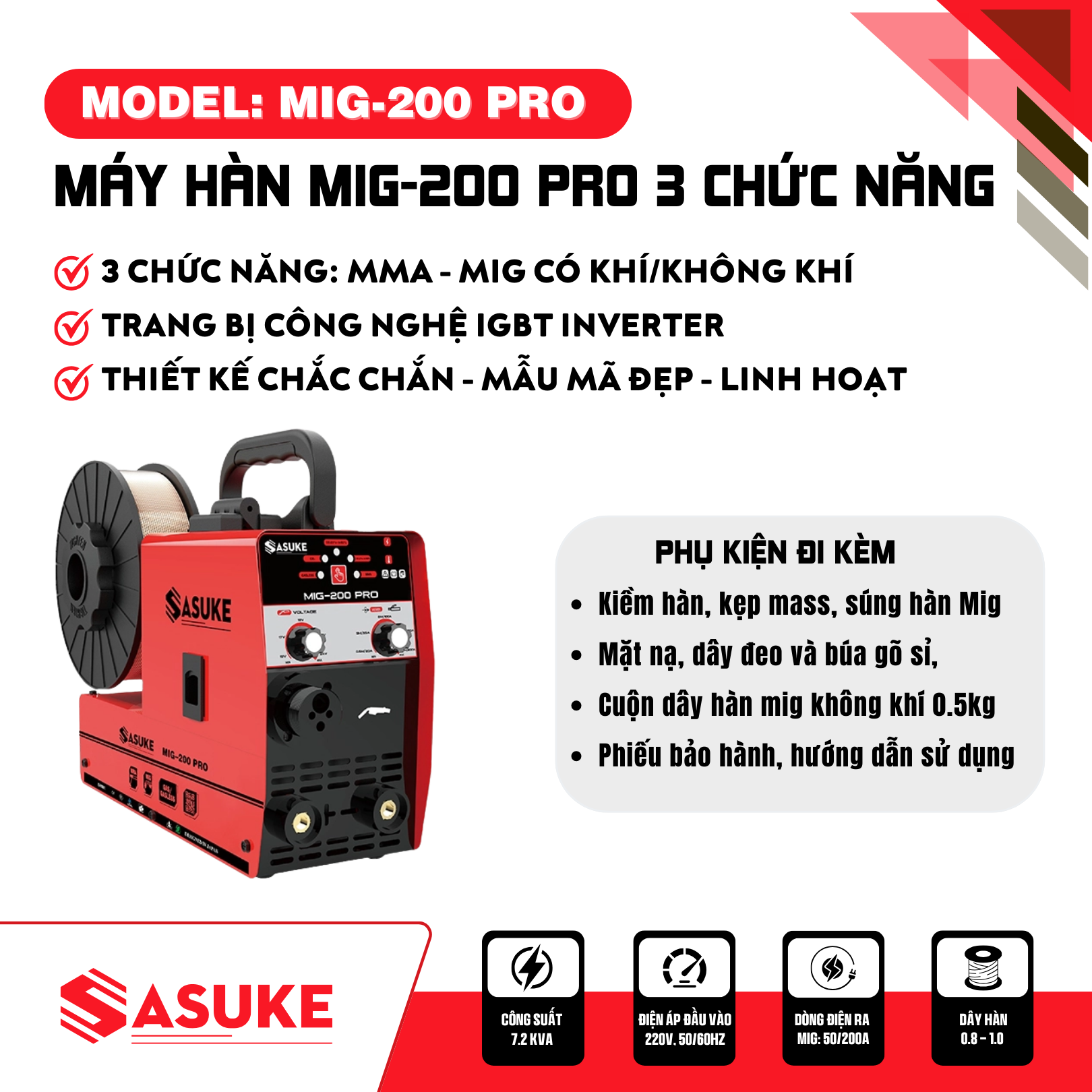 Máy hàn MIG-200 PRO 3 Chức năng