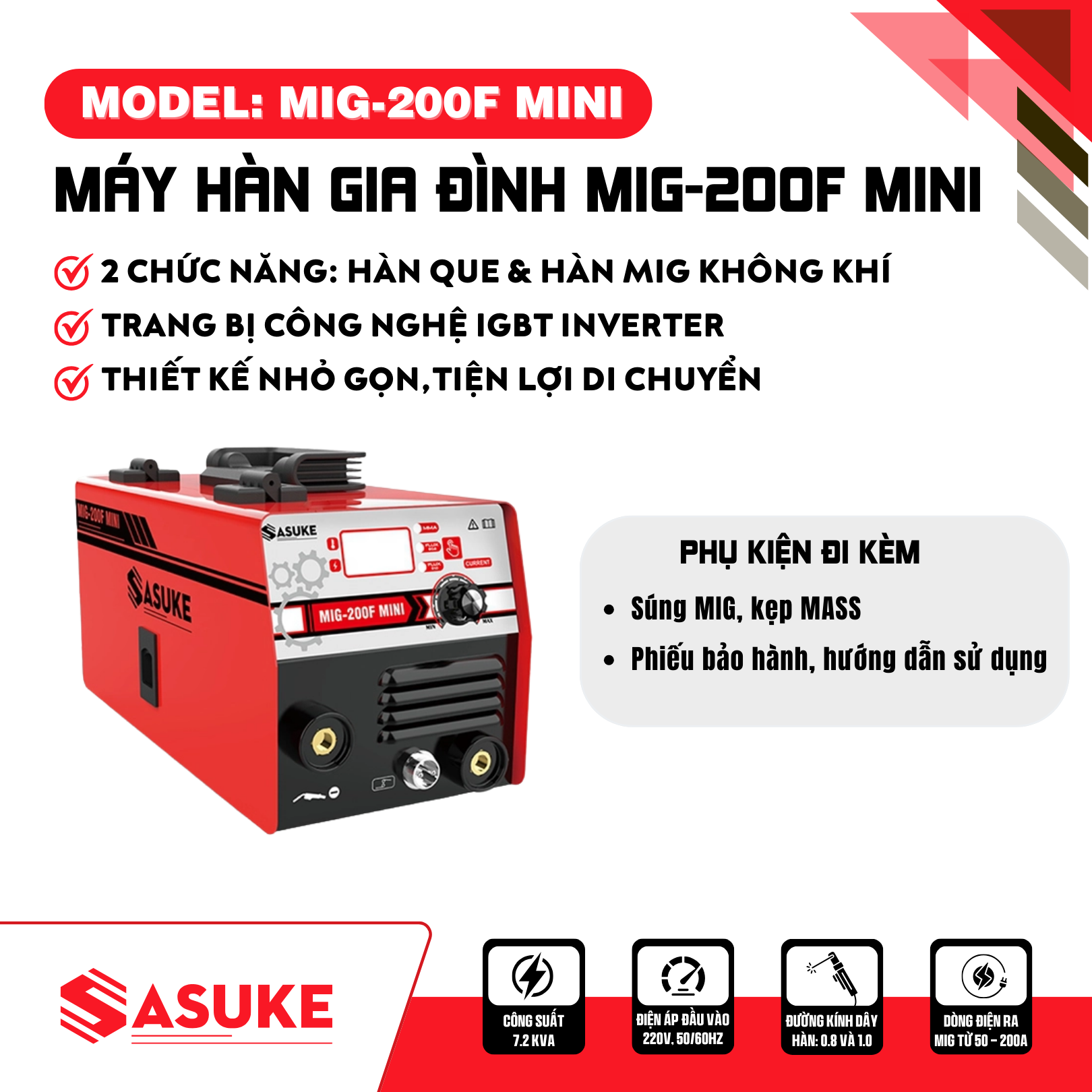 Máy hàn MIG-200F MINI (MÁY HÀN GIA ĐÌNH)