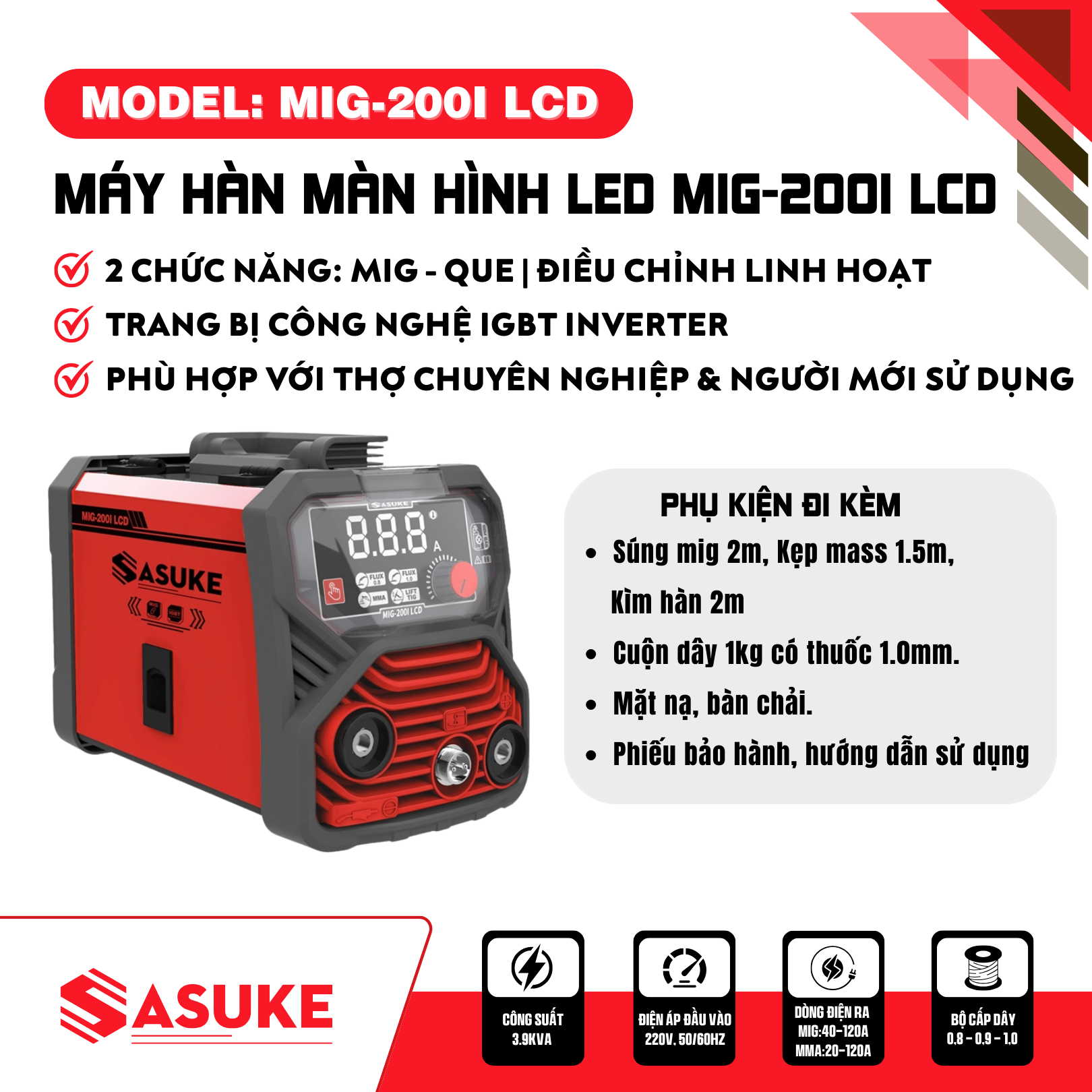 Máy hàn màn hình LED MIG-200I LCD