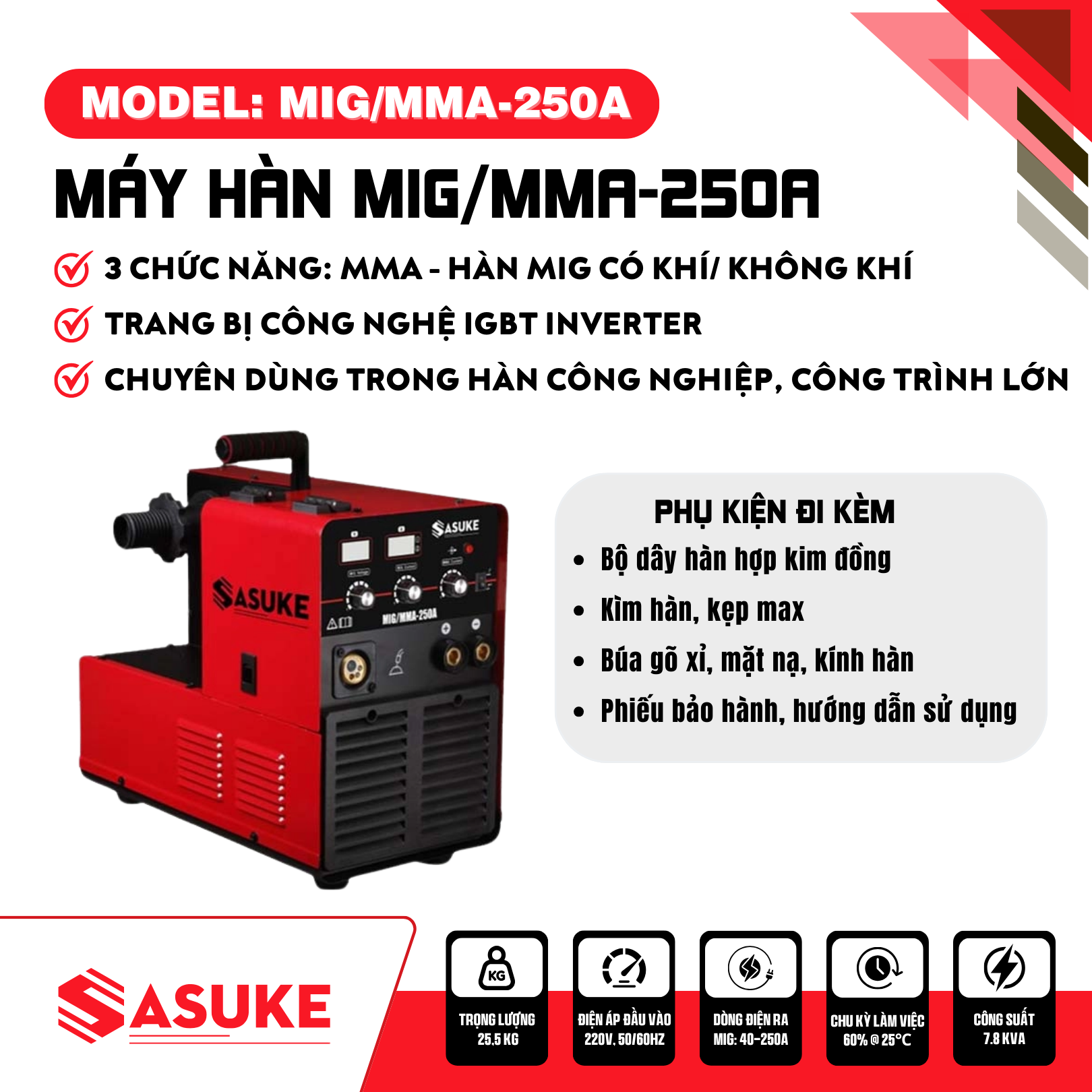 Máy hàn MIG/MMA-250A 2 Chức Năng