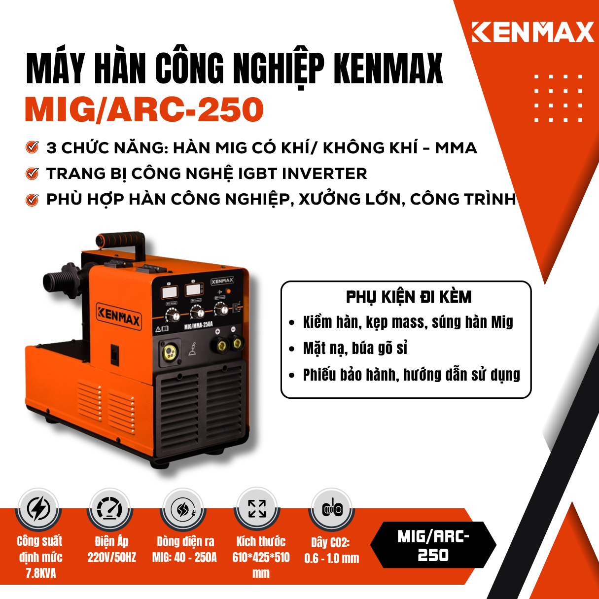 Máy hàn CÔNG NGHIỆP KENMAX | MIG/ARC-250