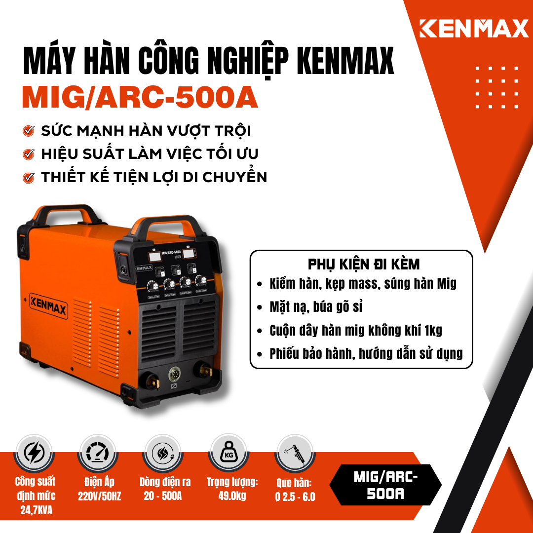Máy hàn CÔNG NGHIỆP KENMAX | MIG/ARC-500A