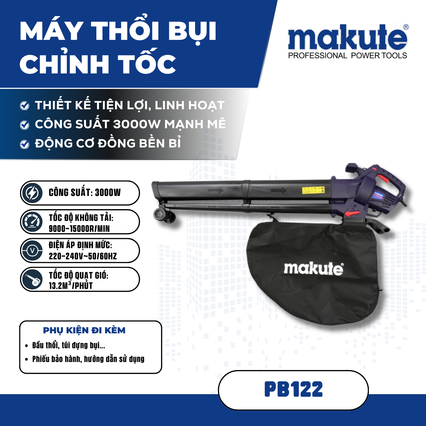 Máy Thổi bụi 2 chức năng PB122 3000W