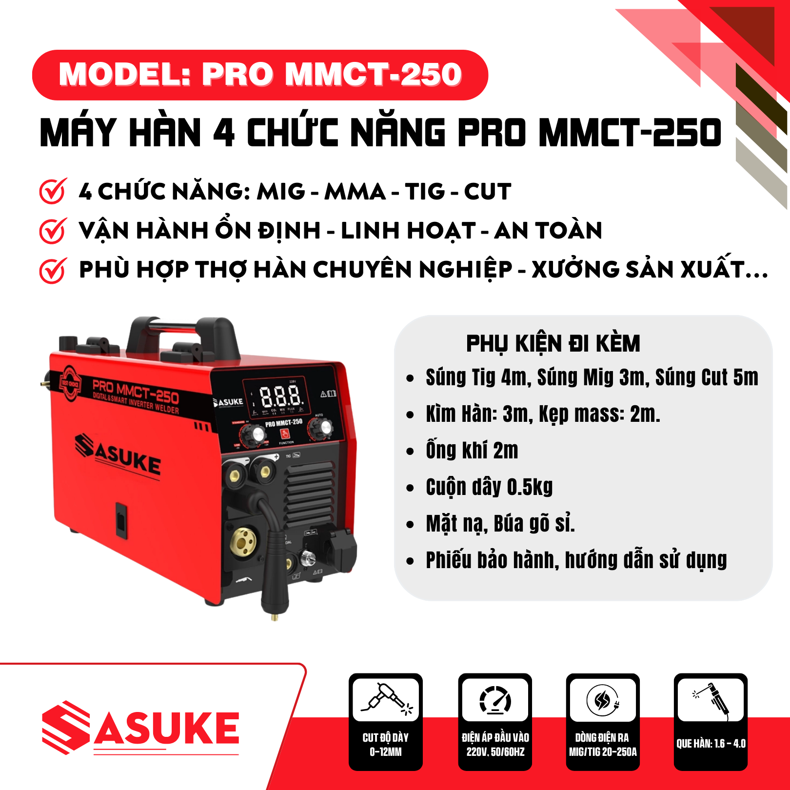 MÁY HÀN 4 CHỨC NĂNG MIG/MMA/TIG/CUT PRO MMCT-250