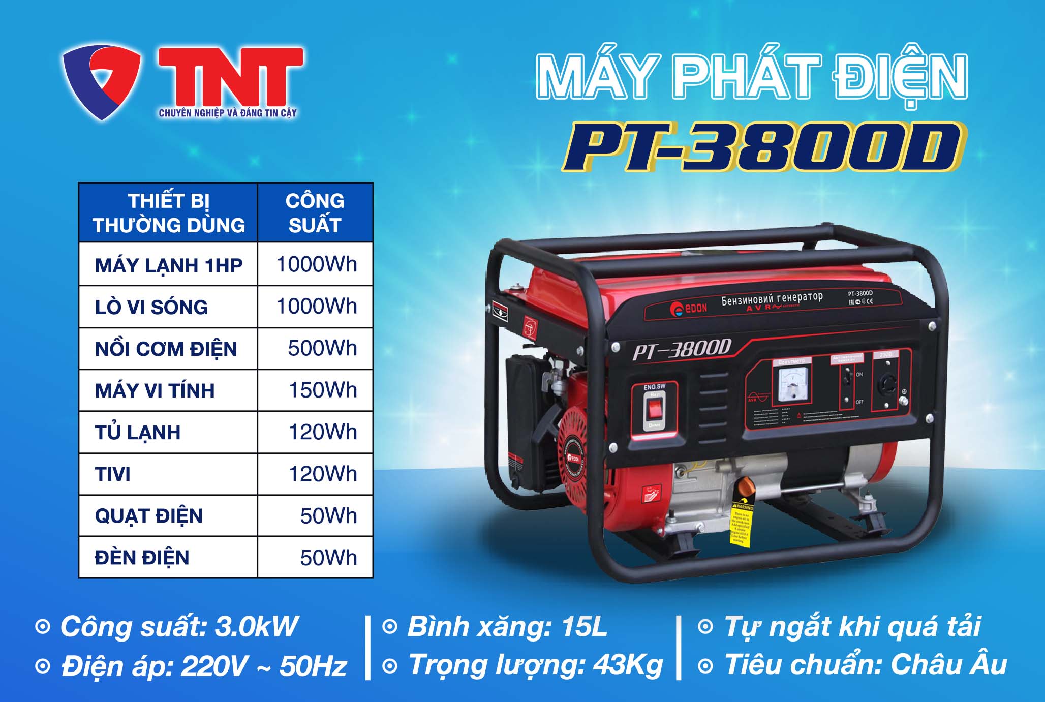 Máy phát điện EDON | PT-3800D | TNT VIỆT NAM