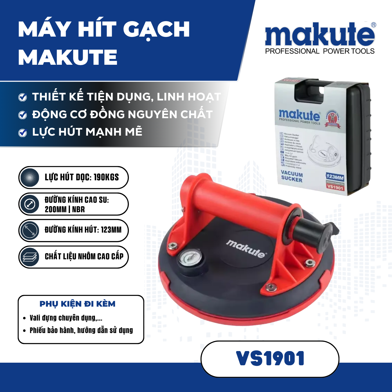 Máy hít gạch MAKUTE VS1901