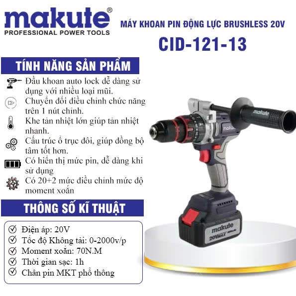 Máy khoan pin động lực brushless 20V chất lượng cao CID121-13