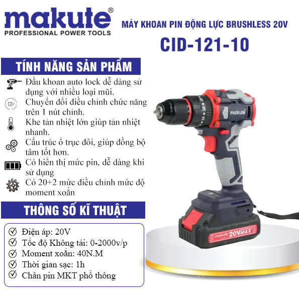 Máy khoan pin động lực brushless 20V CID121-10
