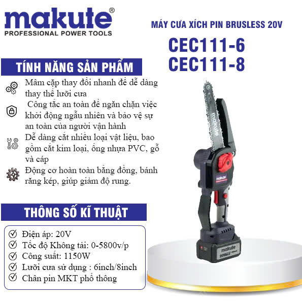 Máy cưa xích mini brushless 20V. CEC111-6