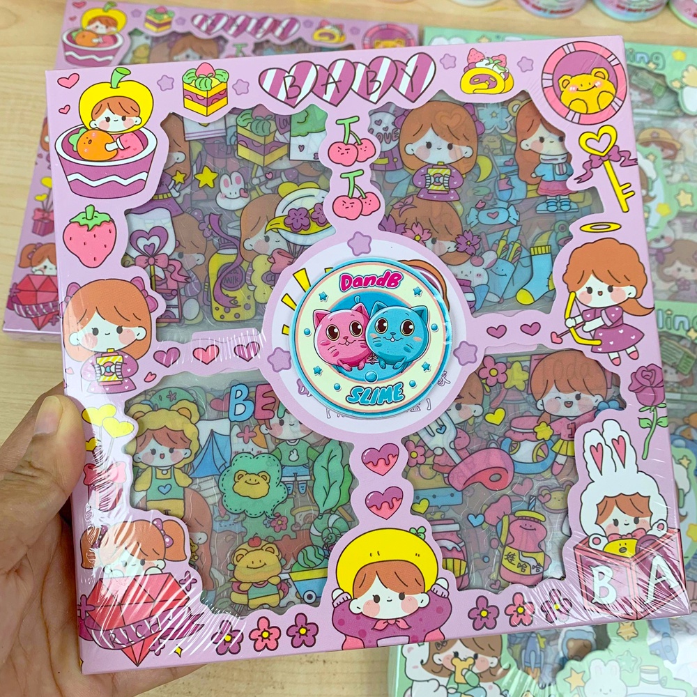 Combo 100 tấm 1000 sticker họa tiết hoạt hình dễ thương dán trang trí bình nước, sổ tay, điện thoại