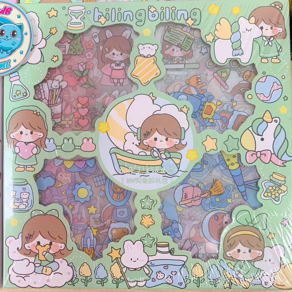 Combo 100 tấm 1000 sticker họa tiết hoạt hình dễ thương dán trang trí bình nước, sổ tay, điện thoại