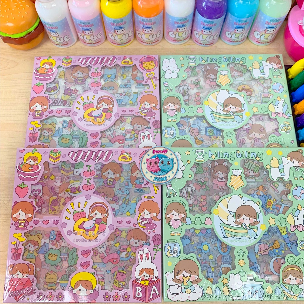 Combo 100 tấm 1000 sticker họa tiết hoạt hình dễ thương dán trang trí bình nước, sổ tay, điện thoại