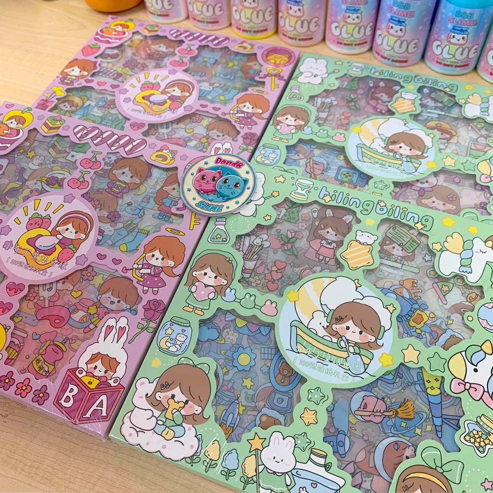 Combo 100 tấm 1000 sticker họa tiết hoạt hình dễ thương dán trang trí bình nước, sổ tay, điện thoại