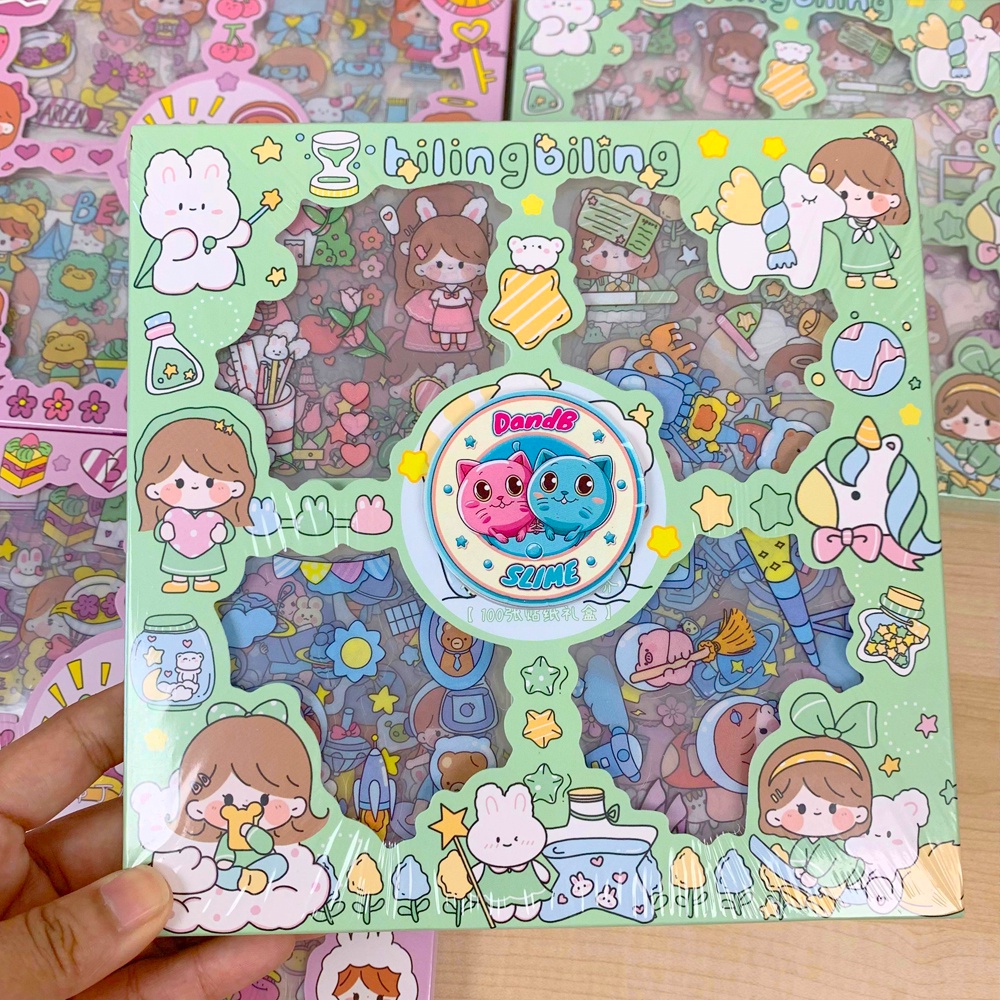 Combo 100 tấm 1000 sticker họa tiết hoạt hình dễ thương dán trang trí bình nước, sổ tay, điện thoại