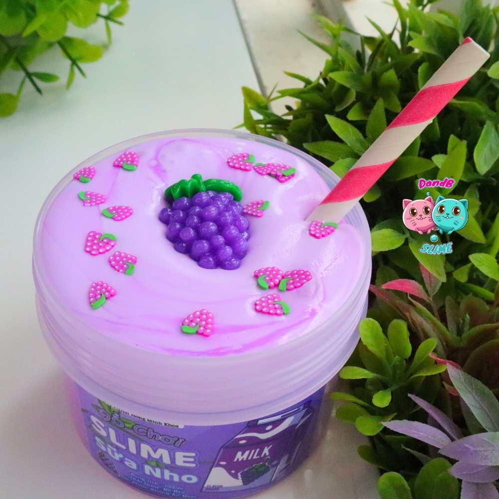 Slime Sữa Nho Handmade / Slime Bơ DIY Tự Trộn Kèm Charm và Cốm/ Chất Nhờn Ma quái đẹp đẹp và an toàn